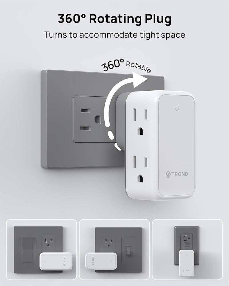 TROND Wall Outlet Extender 2 Pack - Multi Plug Splitter with Rotating Plug, 6 AC Power Adapter, Cruise Essentials, Small Outlet Extension for Travel Office Home Dorm Room - Image 3